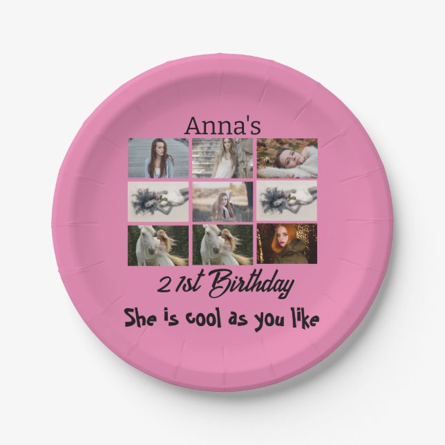 Assiettes En Carton Moderne 21e anniversaire personnalisé 9 Photo Coll (Devant)