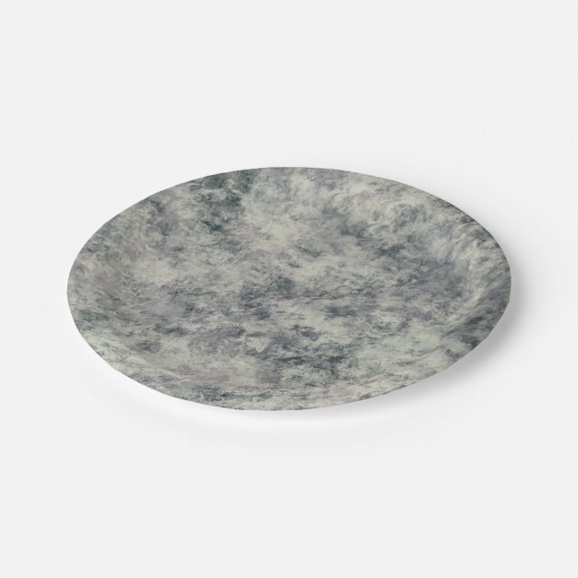 Assiettes En Carton Moderne Abstrait Texturé Gris Lavande Vert Sauge (Angle)