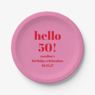 Assiettes En Carton Moderne Anniversaire 50 Ans Personnalisé Rose Roug