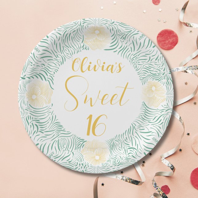 Assiettes En Carton Moderne Chic Boho Floral Sweet 16 Anniversaire (Créateur téléchargé)