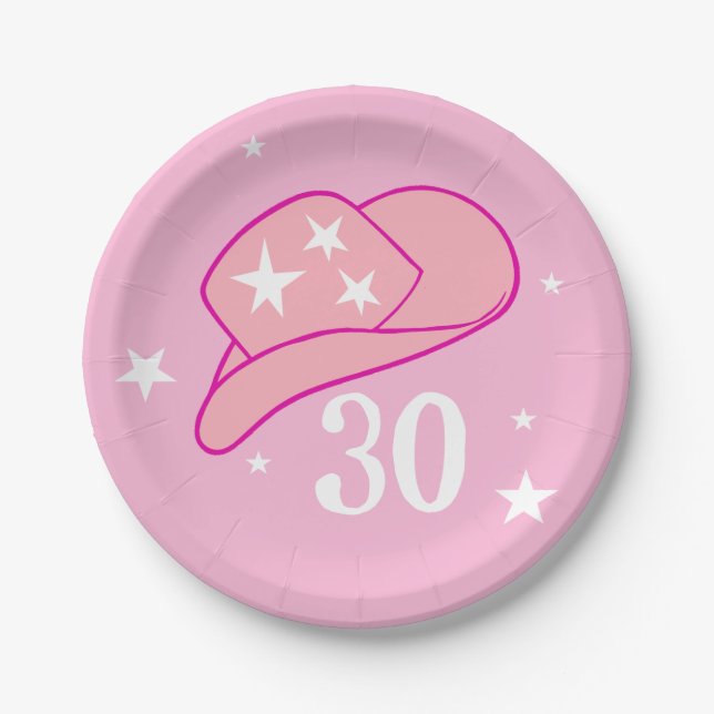 Assiettes En Carton Moderne Cowgirl Western Casquette rose 30 Annivers (Devant)
