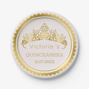 Assiettes En Carton Moderne, diadème Quinceanera d'or