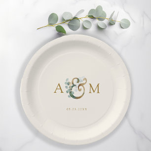 Assiettes En Carton Moderne et élégant mariage à l'eucalyptus