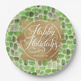 Assiettes En Carton Moderne Gold Faux Foil Joyeux Vacances Vert