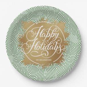 Assiettes En Carton Moderne Gold Faux Foil Joyeux Vacances Vert