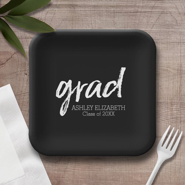 Assiettes En Carton Moderne Graduate sur mesure tendance noir Grad (Personalized party plates with graduation theme)