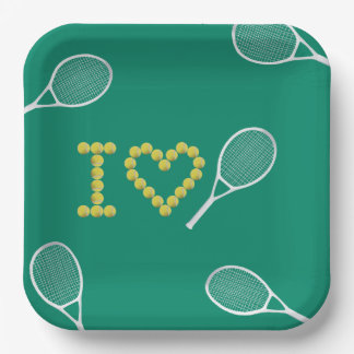 Assiettes En Carton Moderne I Love Tennis Green