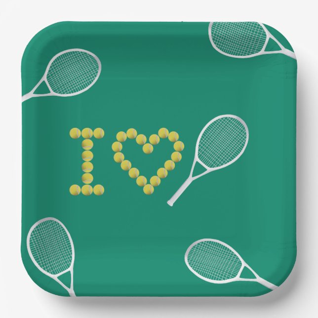 Assiettes En Carton Moderne I Love Tennis Green (Recto)