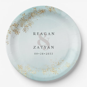 Assiettes En Carton Moderne Luxe Gold Flecks Turquoise Mist Mariage