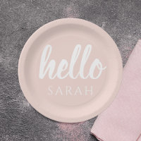 Moderne Minimal Pastel Rose Bonjour Et Vous Nom