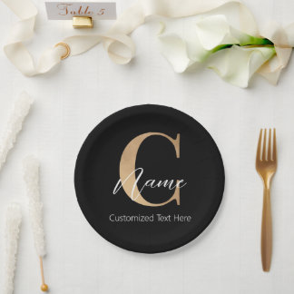Assiettes En Carton Moderne Monogramme Initial C & Nom Personnalisé