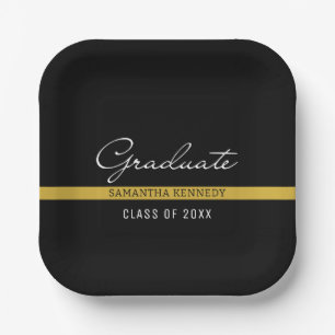 Assiettes En Carton Moderne Noir et Or 2025 Graduation