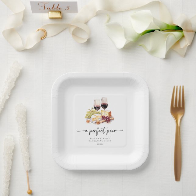 Assiettes En Carton Moderne Parfait Paire Aquarelle Vin & Fromage (Mariage)