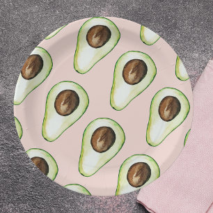 Assiettes En Carton Moderne Pastel Rose Et Vert Motif Avocado