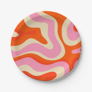 Assiettes En Carton Moderne Retro Liquid Swirl Motif Abstrait rose