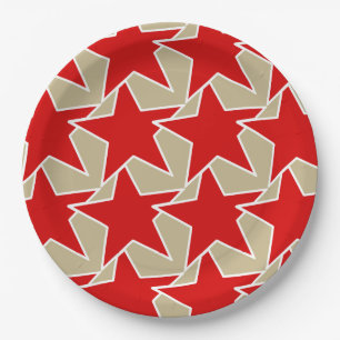Assiettes En Carton Moderne Star Géométrique - rouge profond et taupe