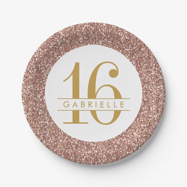 Assiettes En Carton Moderne Sweet 16 Anniversaire Rose Parties scintil (Devant)