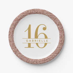 Assiettes En Carton Moderne Sweet 16 Anniversaire Rose Parties scintil