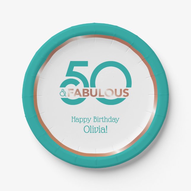 Assiettes En Carton Moderne Turquoise 50 et Fabuleux Cinquante Anniver (Devant)