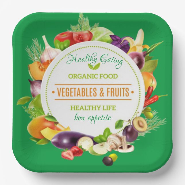 Assiettes En Carton Moderne Vert Biologique saine alimentation (Recto)