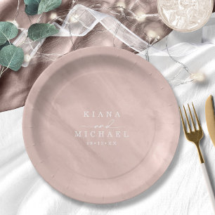 Assiettes En Carton Modernes Aquarell-Hochzeits-Roségold ID816