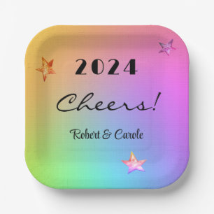 Assiettes En Carton Modifier l'année, Carré arc-en-ciel Gradient 7 pou