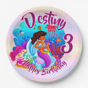 Assiettes En Carton Modifier le nom d'âge Mermaid Anniversaire Fête 