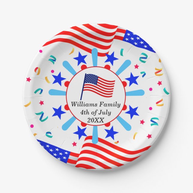 Assiettes En Carton Modifier tout texte USA Flag Independence Day 4 ju (Devant)