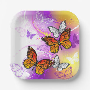 Assiettes En Carton Monarch Butterflies on Purple Background