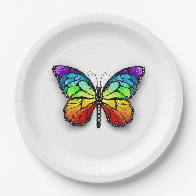 Assiettes En Carton Monarque papillon arc-en-ciel (Devant)