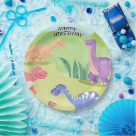 Assiettes En Carton Monde des dinosaures joyeux anniversaire tourquois