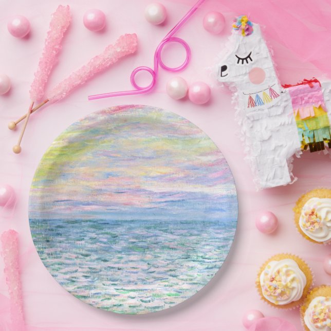 Assiettes En Carton Monet - Coucher de soleil à Pourville, art (Fête)