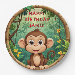 Assiettes En Carton "Monkey Cartoon Party - Custom Text Kids"