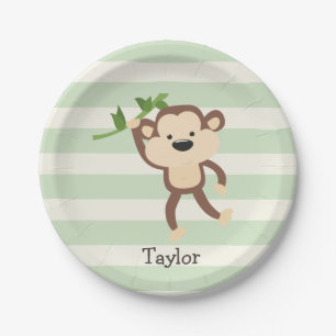 Assiettes En Carton Monkey on Pastel Green