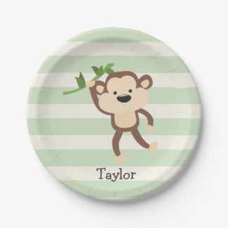 Assiettes En Carton Monkey on Pastel Green