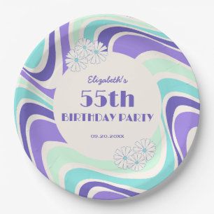 Assiettes En Carton Monnaie Fleur Retro Bleu Anniversaire