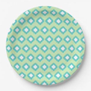 Assiettes En Carton Monnaie verte et Turquoise Tribal Ikat Motif