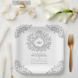 Assiettes En Carton Mono cercle ligne feuille art monogramme mariage