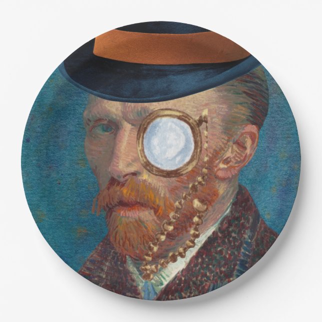 Assiettes En Carton Monocle Van Gogh En Haut Chapeau Plaques Papier 9" (Devant)