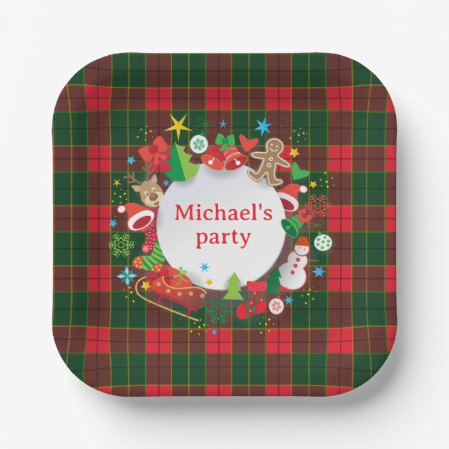 Assiettes En Carton Monogram Winter Holiday Christmas Scottish Pattern (Recto)
