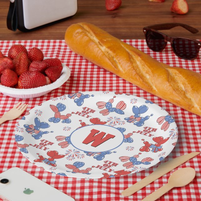 Assiettes En Carton Monogramme 4 juillet Chiens À Ballons (Pique-nique)