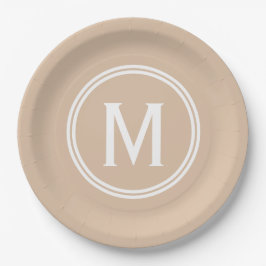 Assiettes En Carton Monogramme à cadre rond personnalisé Pale Peach