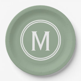 Assiettes En Carton Monogramme à cadre rond vert Sage moderne