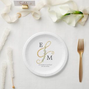 Assiettes En Carton Monogramme Ampersand Eucalyptus Mariage de verdure