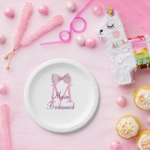Assiettes En Carton monogramme arc rose bridesmaid moderne girly rusti