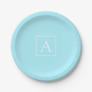 Assiettes En Carton Monogramme bleu ciel simple