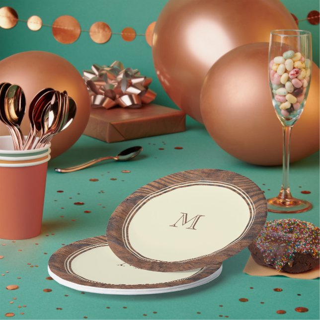 Assiettes En Carton Monogramme cardiaque Mariage rustique en Cercle no (Multi)