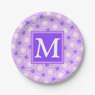 Assiettes En Carton Monogramme cercles violets motif