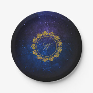 Assiettes En Carton Monogramme circulaire de motif sur la galaxie