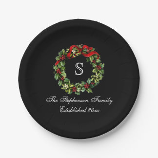 Assiettes En Carton Monogramme classique Holly Wreath Custom Christmas